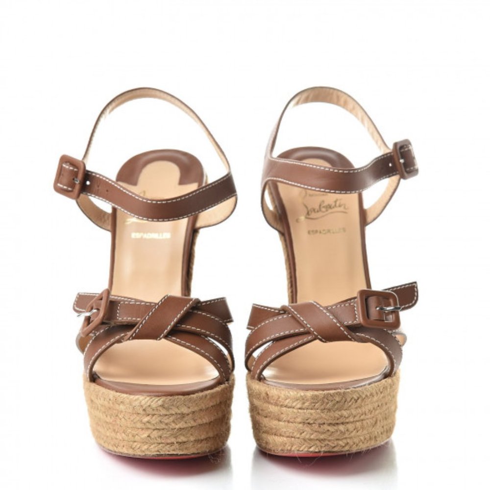 CHRISTIAN LOUBOUTIN Calfskin Rope Zero Problem 140 Espadrille Wedges 40 Brown
